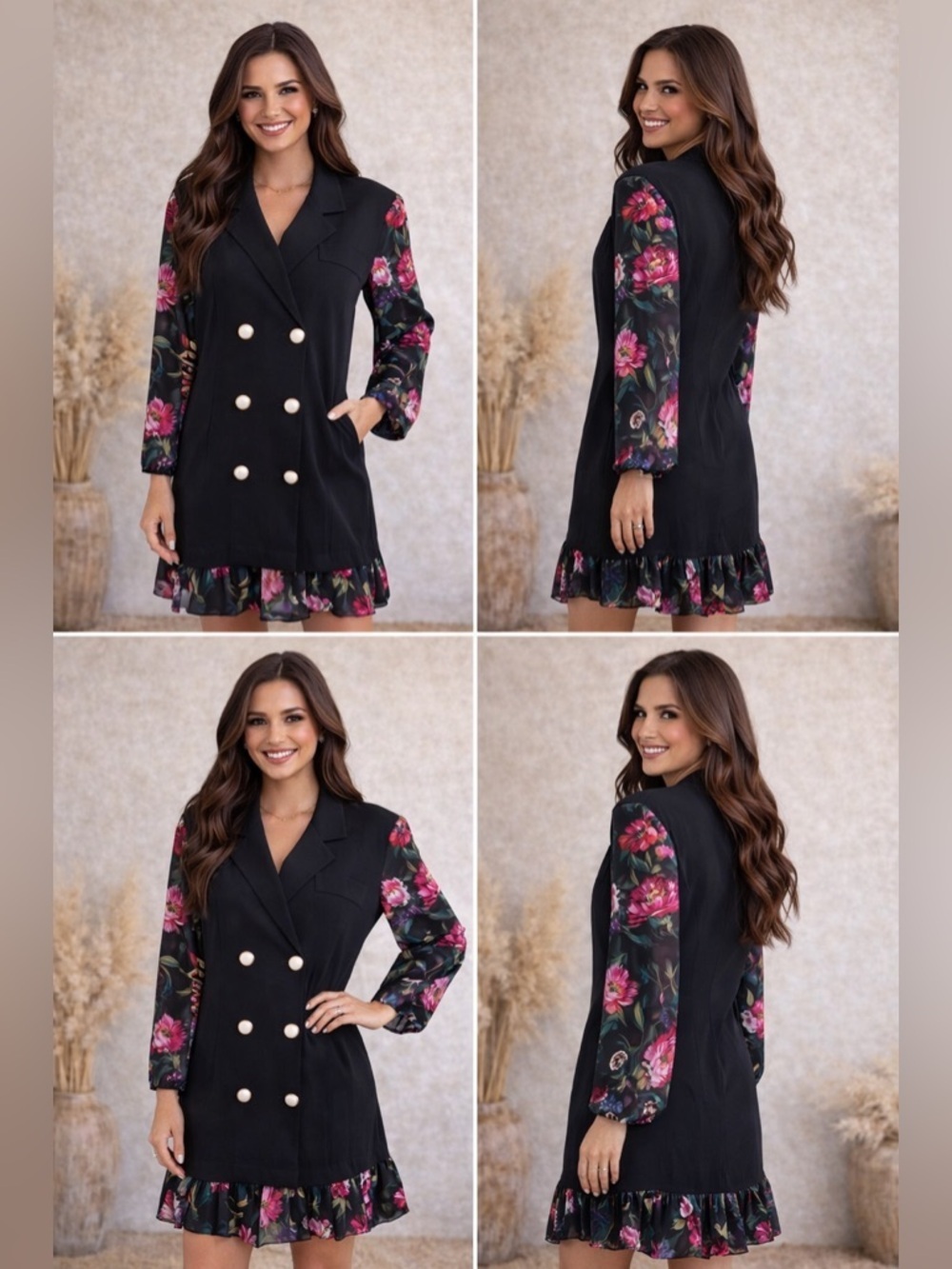 Rampage Black Dress with Pink Floral Sleeves
